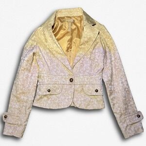 Forever‎ 21 Gold Floral Brocade Cropped Blazer Jacket Metallic Regencycore S
